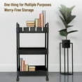 thumbnail image 4 of 3 Tier Utility Cart, Rolling Cart with Wheels for Storage and Organization, Waterproof Storage Cart, Rotatable and Movable Rolling Storage for Bedroom Bathroom Kitchen Living Room, Black, 4 of 7