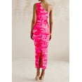 thumbnail image 2 of Vestido PRETTYGARDEN de un hombro fruncido floral rosa XL, 2 of 8