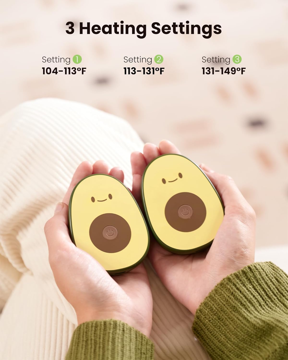 Hand Warmers Rechargeable 2 Pack, Magnetic 3 Settings Fast Heating Avocados Shape, Electric Portable Pocket Heater, Reusable Hot Hands Gifts for Women Men Outdoor Camping Hunting Golf