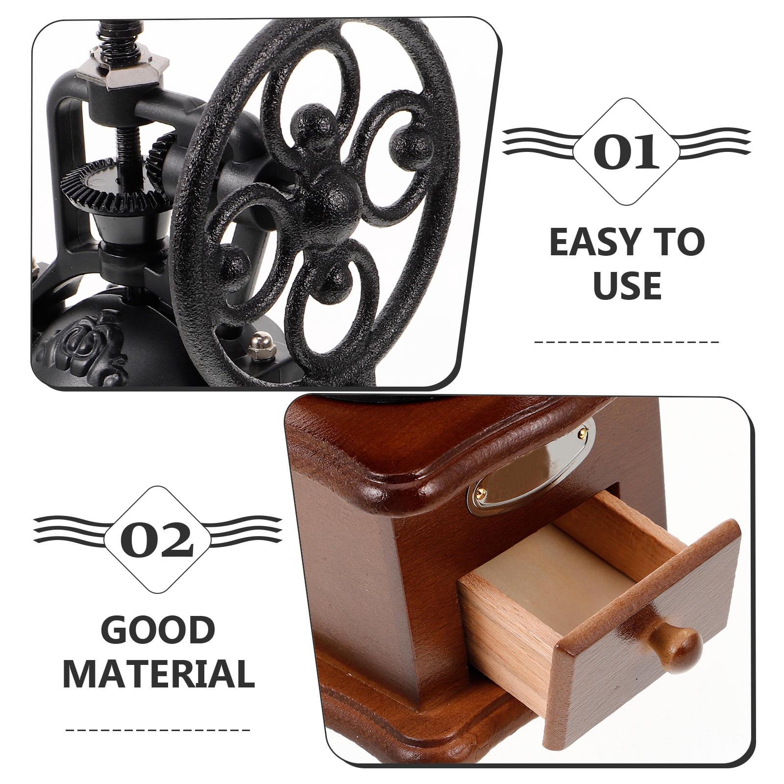 Tineasur Manual Coffee Bean Grinder Iron Wood Black for Adults Rich Aroma