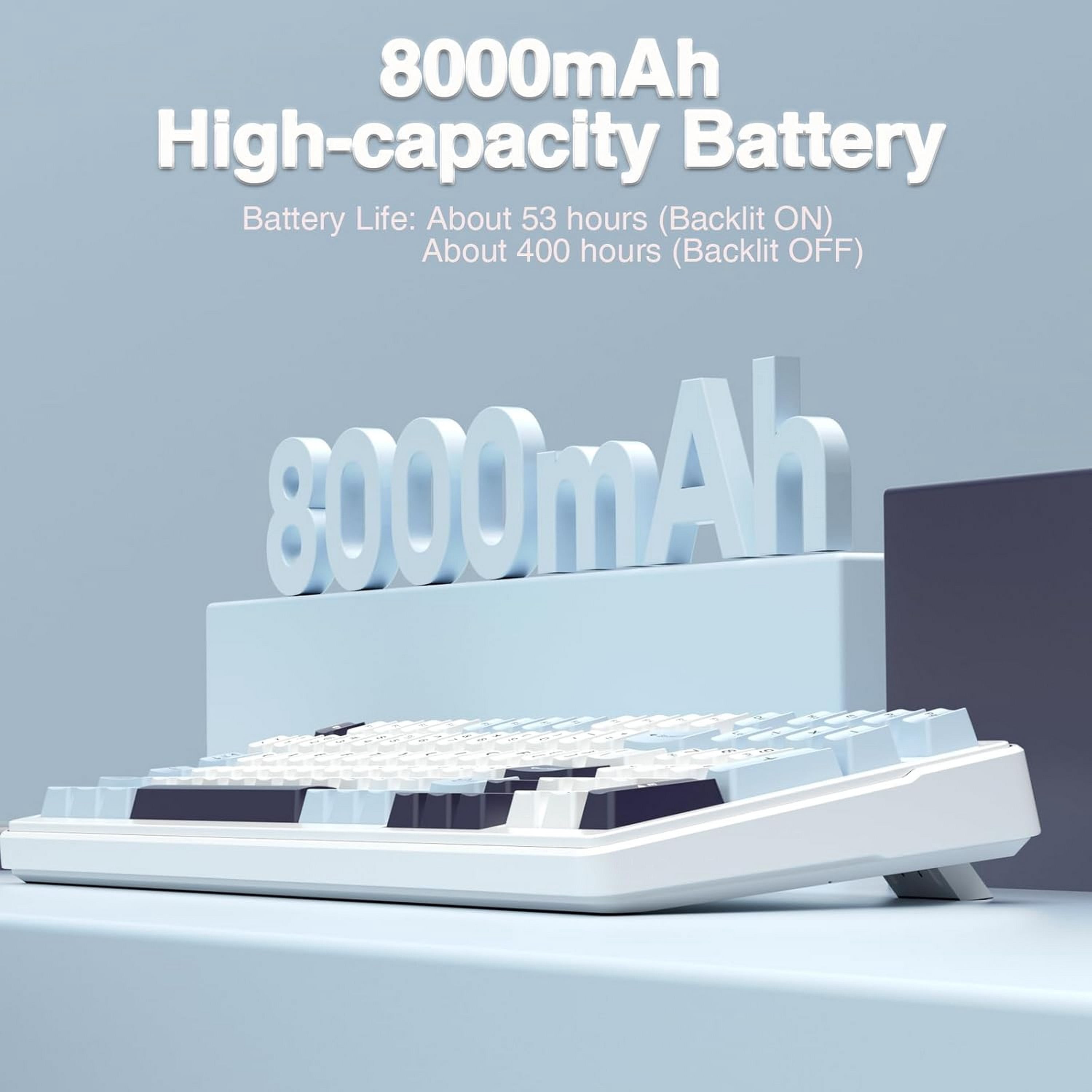 AULA F99 WIRELESS MECHANICAL KEYBOARD, 96% LAYOUT, HOT SWAPPABLE WITH PRE-LUBED LINEAR SWITCHES, TRI-MODE CONNECTIVITY, RGB BACKLIT, GASKET STRUCTURE (BLUE & WHITE)