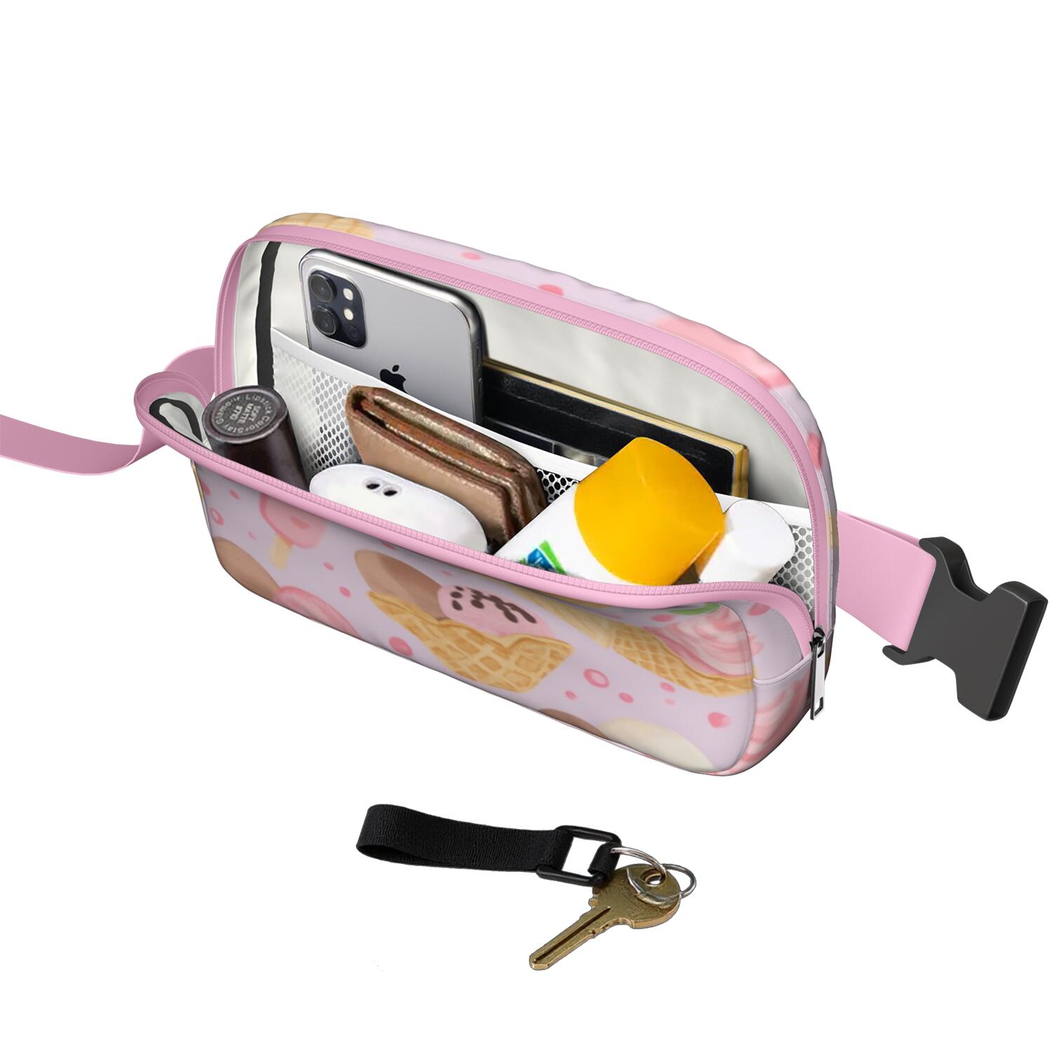 Cross Body Bag for Men&Women Waist Bag & Hip Bum Bag with Adjustable Strap for Casual Running Hiking Cycling Ice Cream Sporty Waist Pack