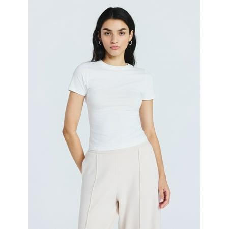 Time and Tru Women’s Cotton Crewneck Tee with Long Sleeves, Sizes XS-XXXL