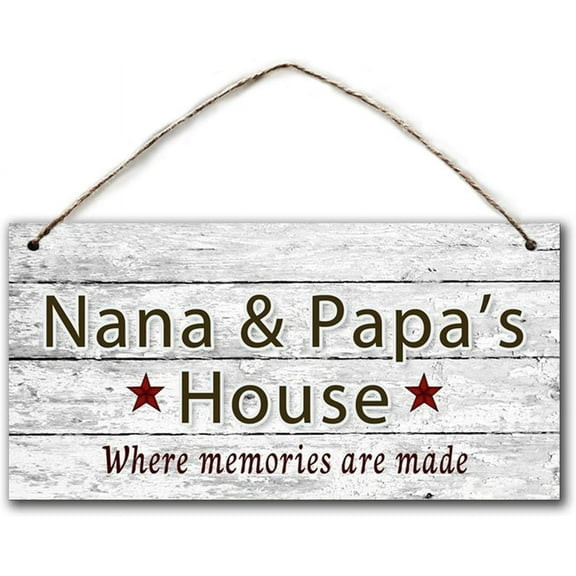 New Wood Sign 10x5 Inch Door Sign Nana & Papa's House Sign, Where Memories are Made Hanging Wooden Wall Sign Home Garden Yard Signs Plaque