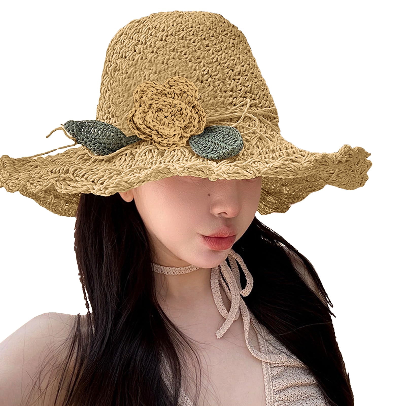 Elegant Woven Straw Sun Hat, Packable Wide Brim with Bow, Summer Beach Bucket Summer Beach Sun Straw Hats for Women Ladies Wide Brim Lace  main image 3