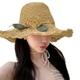 thumbnail image 5 of YAYUBA Crochet Straw Hat With Ruffle Detail Crochet Hats for Women Summer Beach Hand Woven Sun Hat,Khaki, 5 of 8