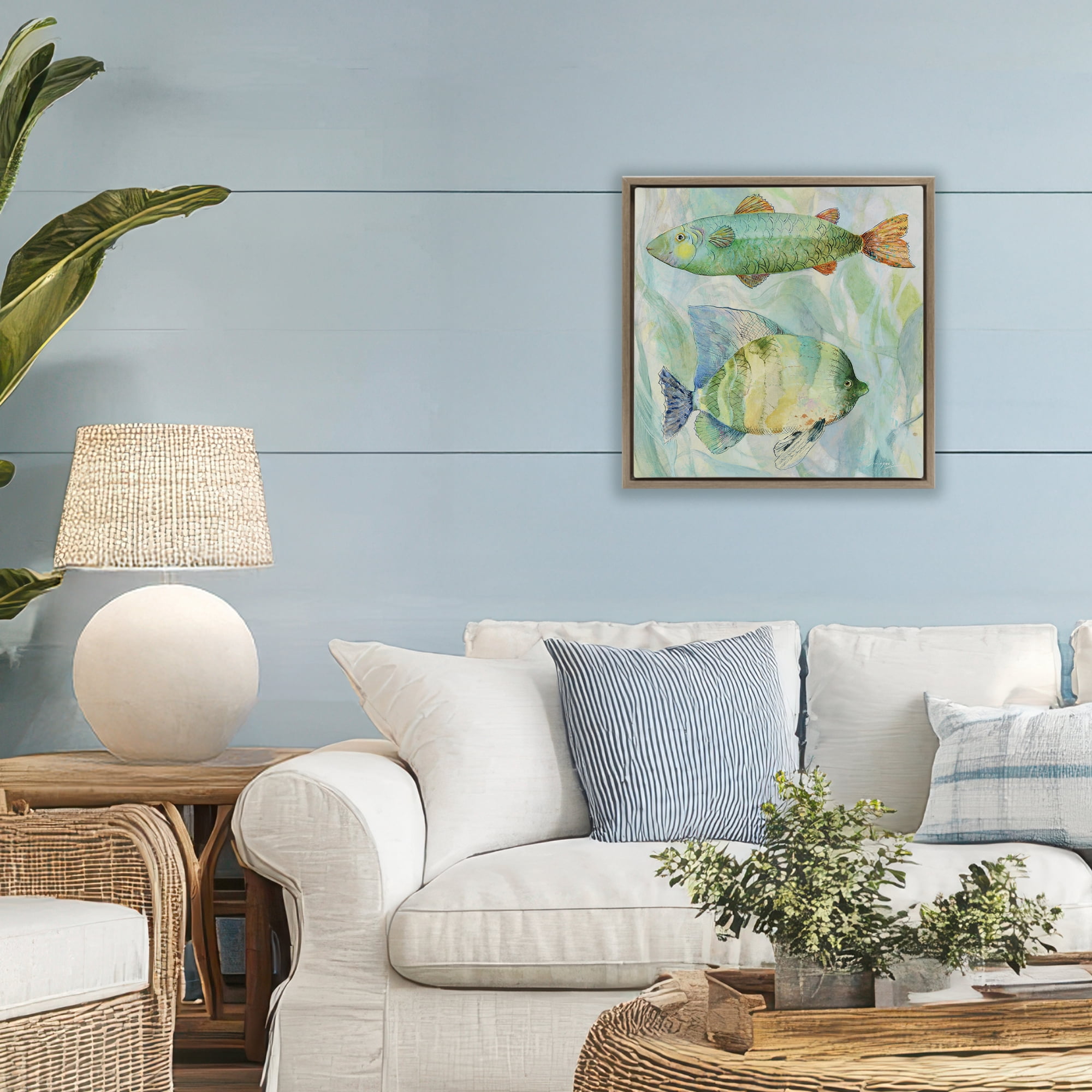 Stupell Industries Sweet Fish Duo Watercolor Brown Framed Floater Canvas Wall Art, design by Lorenzo Collective