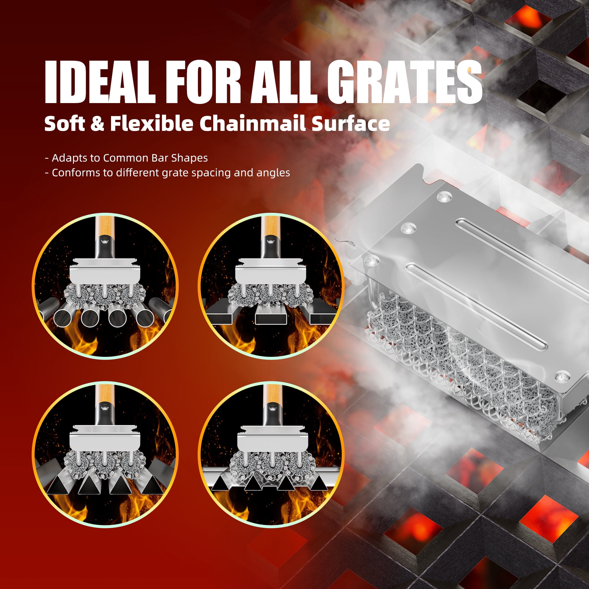Rosaver Bristle Free Grill Brush and Scraper, BBQ Grill Cleaner with 3 Replacement Heads, 304 Stainless Steel, Safe for Gas, Charcoal & Porcelain Grills
