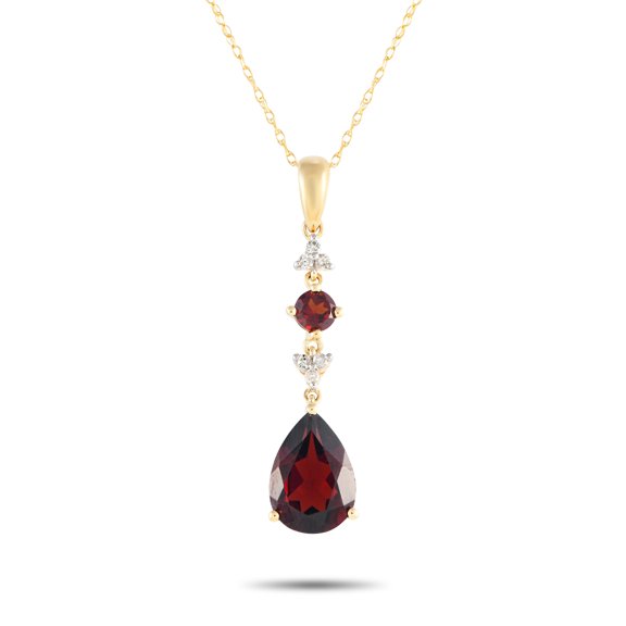 LB Exclusive 14K Yellow Gold 0.05ct Diamond and Garnet Pendant Necklace PD4-16247YGA