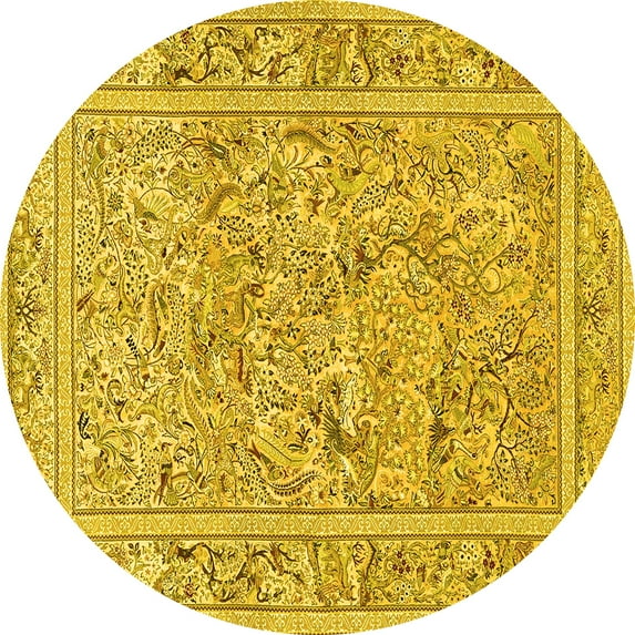 Ahgly Company Indoor Round Animal Yellow Traditional Area Rugs, 8' Round