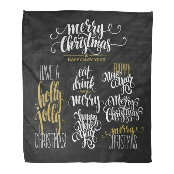 SIDONKU Flannel Throw Blanket Happy Black Text Merry Christmas Lettering Year Retro Seasons Soft for Bed Sofa and Couch 50x60 Inches