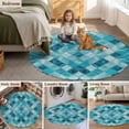 thumbnail image 6 of Round Area Rug 4ft,Modern Teal Blue Diamond Washable Carpet Non-Slip Runner Accent Rugs Indoor Floor Mat for Bedroom Living Room Decor,Geometric Line Buffalo Plaid, 6 of 9