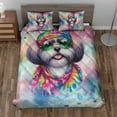 thumbnail image 2 of Hippie Shih Tzu Portrait Watercolor Tie-Dye Vintage Styles Quilt Bedding Set Lion Dog Lover Gifts 1 Blanket Bed Cover 2 Pillowcases - 00014, 2 of 5