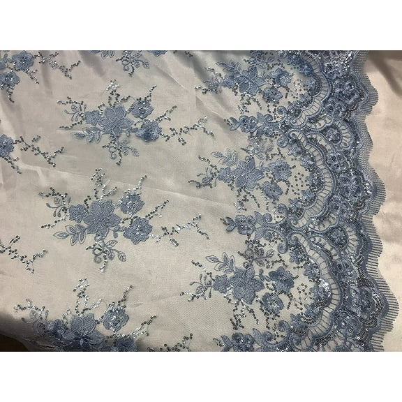 Valentina Textile Inc Valentina Textile Sequin lace Fabric with embroderies on mesh VT-011 (1 Yard, Baby Blue)