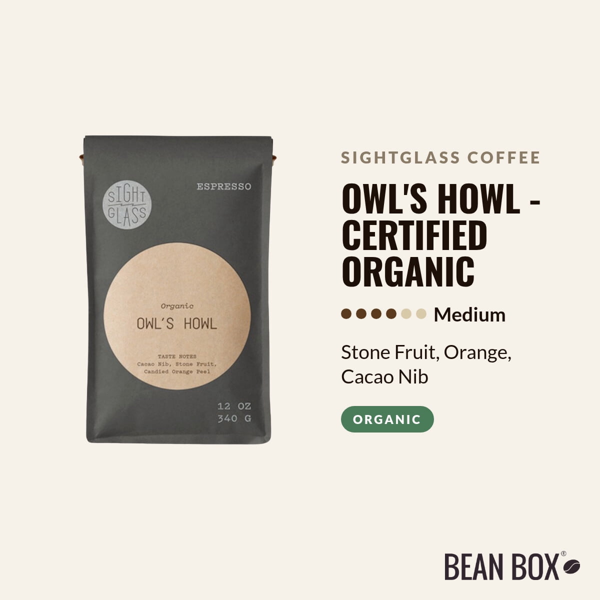 Owl's Howl - Certified Organic - Roasted by Sightglass Coffee - Whole Bean Coffee - 12oz Bag