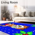 thumbnail image 2 of ODIKA 5'x7' Machine Washable Non-Slip Area Rug, Merry Reindeer Face Adorned with Holly Leaves and Jolly Santa Hat High Traffic Rug with Pad, Blue, 730702, 2 of 8