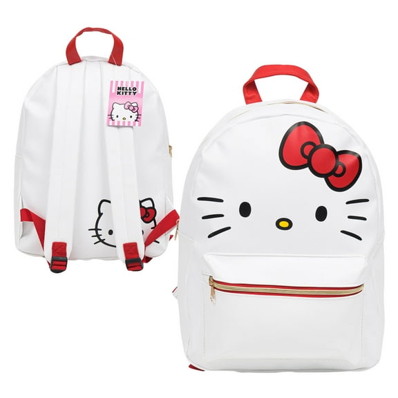 Hello Kitty 16" PU Leather Big Face Head Allover Print Large School Backpack