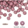 thumbnail image 2 of 1 Box 120Pcs 10mm Pave Disco Ball Beads Fuchsia Rhinestone Bead Bulk Small Polymer Clay Glass Pink Purple Round Charms Crystal Diamond Pen Bead for Jewelry Making DIY Necklace Bracelet Women DIY, 2 of 5