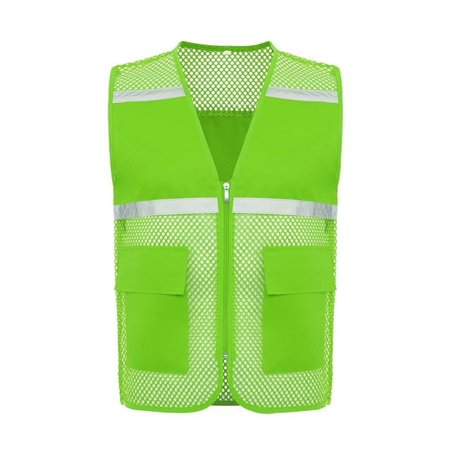 inlzdz Safety Vest for Men Women High Visibility Vest Safe Reflective Top Reflective Strips Work Light Green 190