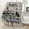 thumbnail image 4 of Cozy Flannel Camping Blanket Happy Camper Design Vintage RV Pine Tree Silhouettes All Season Comfort Machine Washable Home Outdoor Adventures Outdoor Blanket Rustic Blanket Comfort Camping, 4 of 7