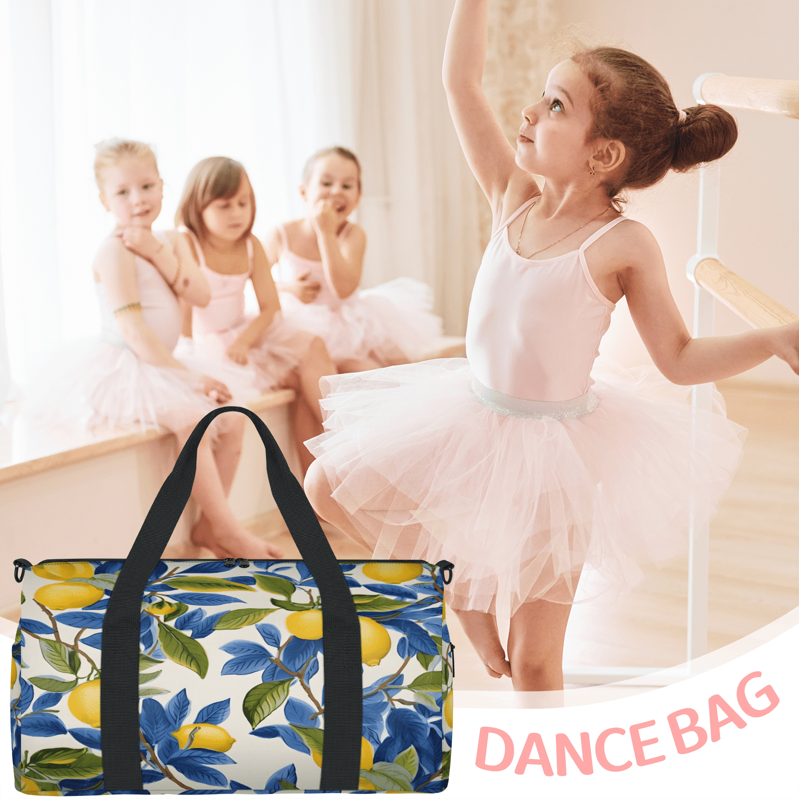 Herdesigns Lemon Gym Bag for Women, Duffle Bag for Travel Sport, Lemon Theme Lightweight Waterproof Carry on Weekender Dance Yoga Workout Bags