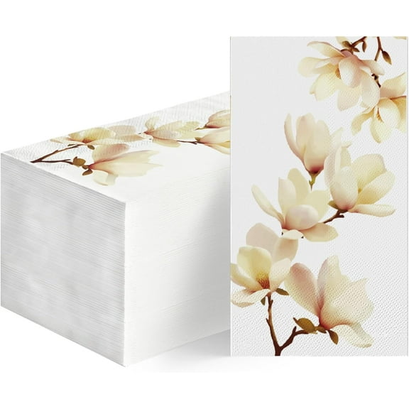 100 Disposable Paper Decorative Guest Napkins, Magnolia Grandiflora Hand Towel for Party Lunch Dinner Kitchen Bathroom