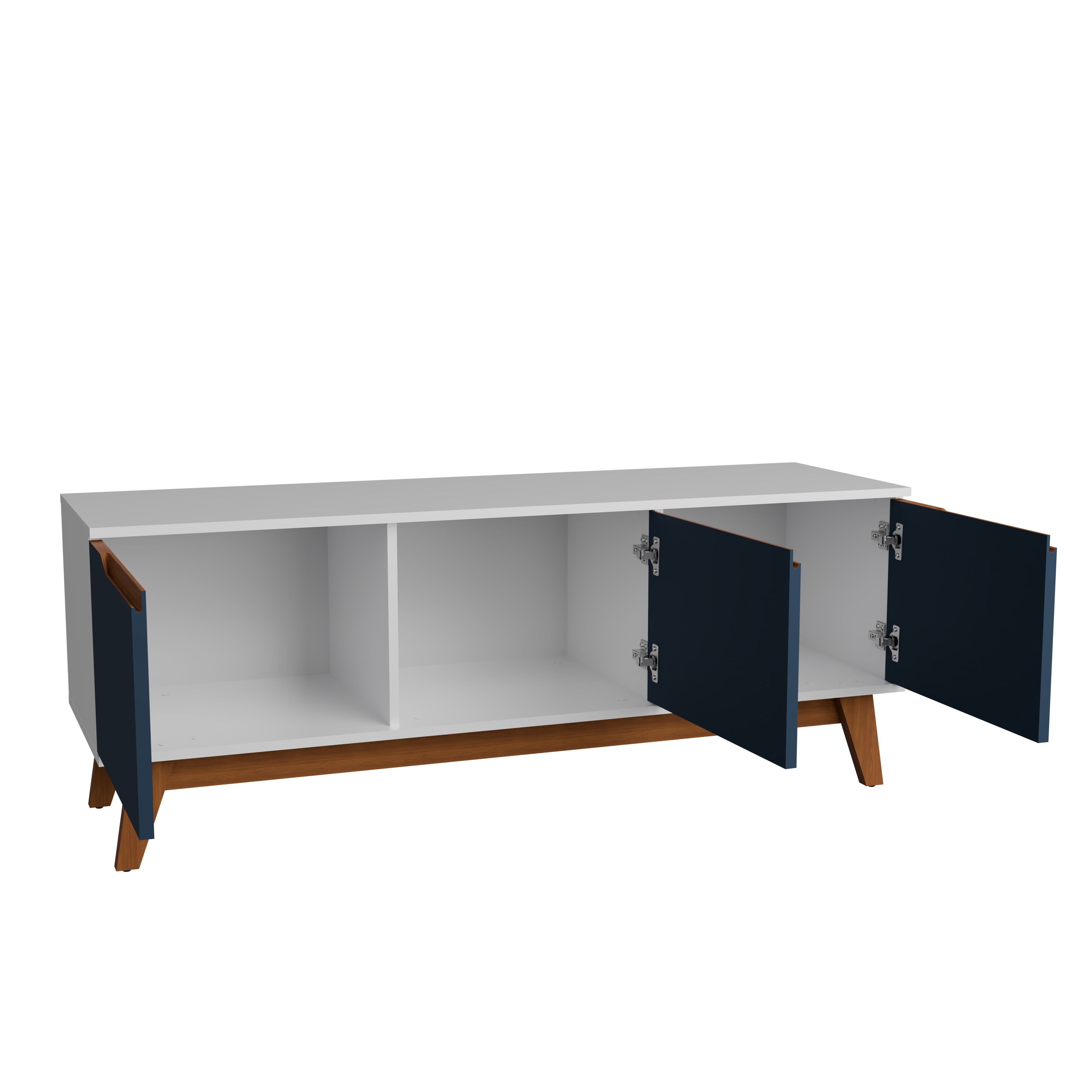Kappesberg Athens 3-Door Tv stand with Soft-Close Doors and Built-in Handles - White/Blue