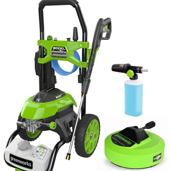 Greenworks 2000 PSI 1.2 GPM Cold Water Electric Pressure Washer, High Pressure Soap Applicator, 12" Surface Cleaner, High Pressure Hose, 25°, 40°, Soap and, Turbo Nozzles
