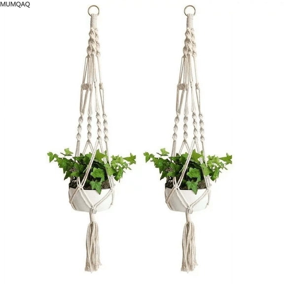 MUMQAQ 2 Pack Macrame Plant Hangers, Cotton Rope Woven for Inside Outside Plant Hanger Wall Hanging Planter Ceiling Plants for Flower Pot, Hanging Plants Holder for Yard Garden Home Decoration, 41 Cm