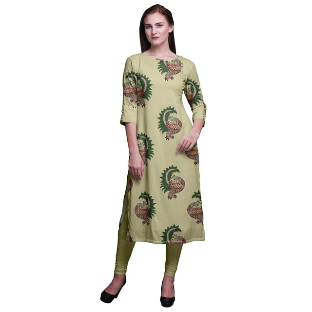 Bimba Kurti Imprimée à Manches 3/4 Tenue d'Été Kurta Tunique Droite pour Femmes