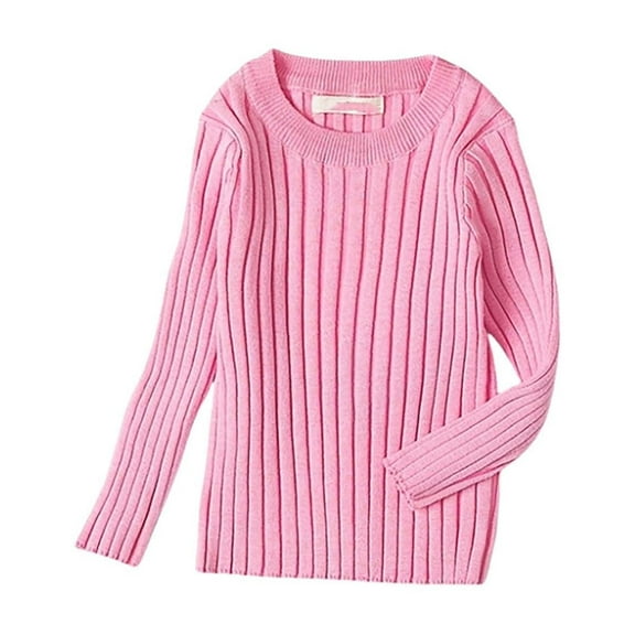Ulitacool Fall Sweater For Girls Sweaters Soft Loose Long Sleeve Pullover Sweater For Kids Cozy Warm Thick Knit Top Fall Clothing Crewneck Tops Retro Outfits Light Pink 12-18 Months