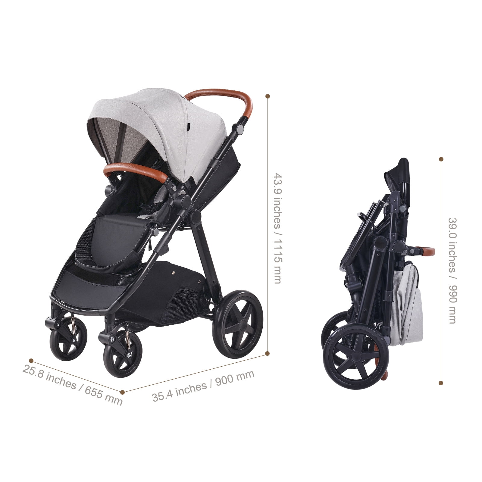KFFKFF Journey Ensemble: 2-in-1 Infant Bassinet & Stroller, Reversible Seating, Simple One-Click Fold, Durable EVA Wheels with Safe Braking System, Aluminum Frame - Baby Travel Set in Light Gray