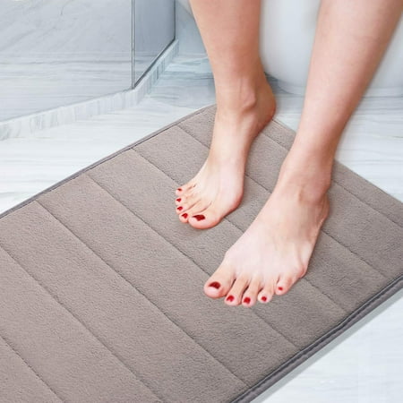 

0.6 in Thickness Memory Foam Bath Mat Large Size 24 by 16 Inches Comfortable Soft Maximum Absorbent Machine Wash Non-Slip Thick Easier to Dry for Bathroom Floor Rug Silvery Grey