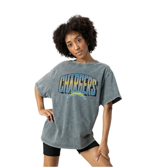 Women's Gameday Couture Gray Los Angeles Chargers Peak Performance Oversized Snow Wash T-Shirt