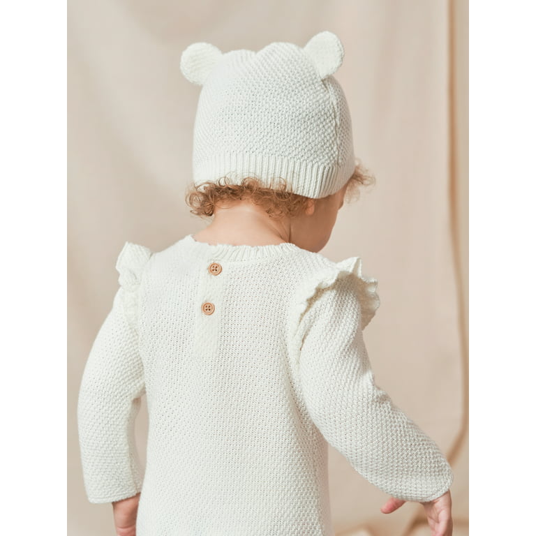 Baby Beanie Ivory Wool and Cashmere Jacquard Knit with Gray Stars