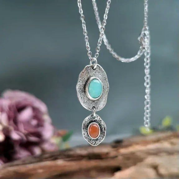Boho Vintage Elegant 925 Silver Turquoise Necklace Women Wedding Fashion Jewelry Gift-#1[z723]