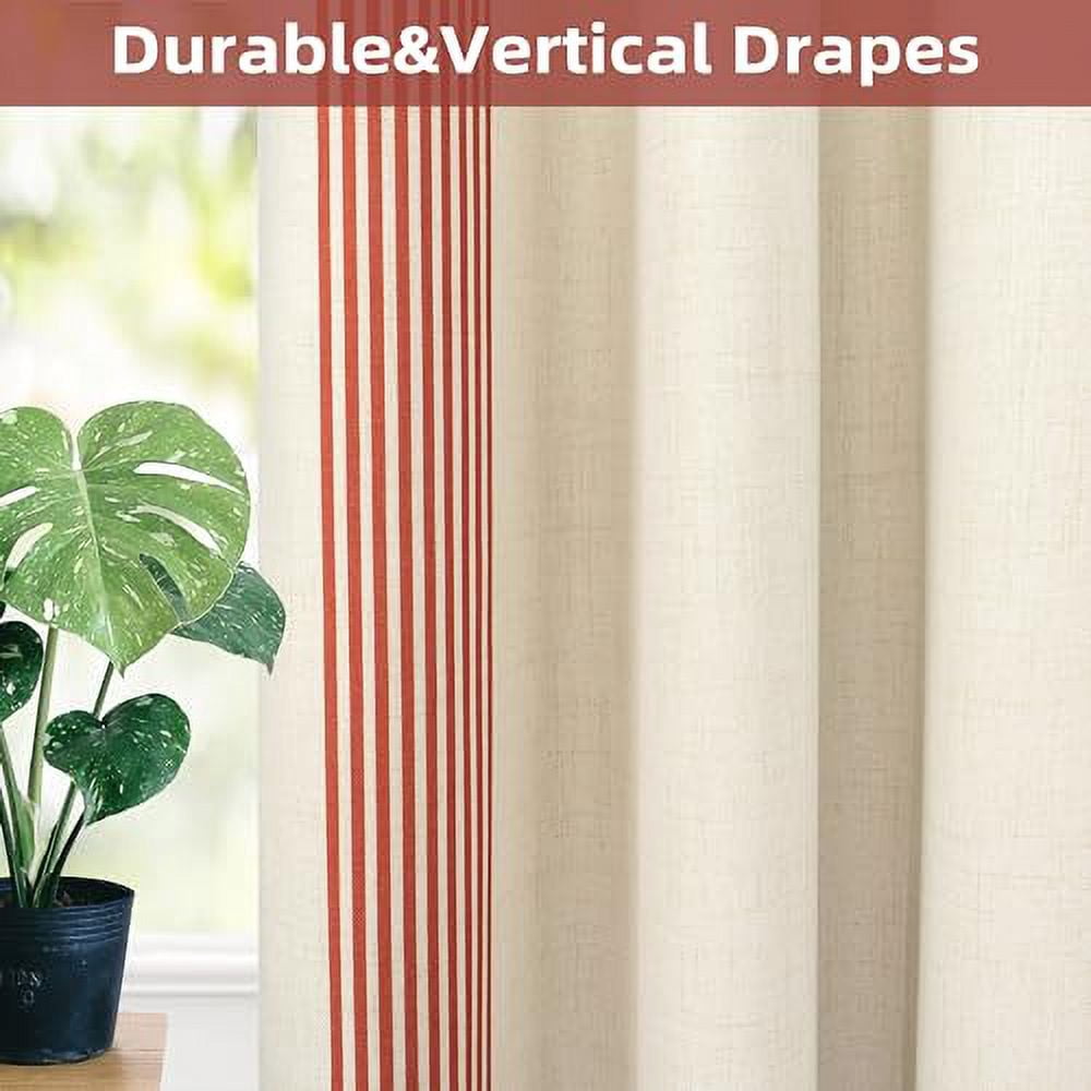 DriftAway Chris Vertical Striped Pattern Linen Blend Lined Thermal Insulated Blackout and Room Darkening Grommet Linen Curtains for Farmhouse Printed, 2 Panels, 52" x 96", Cabana Red Stripe