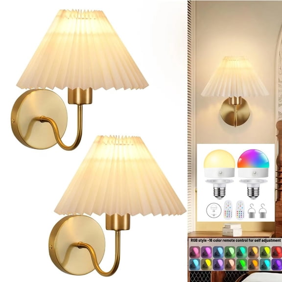 XMZHOU 2 Pack Wall Sconces, Cordless Rechargeable Wall Lights with Remote Control, 3 Color Modes & RGB Dimmable Remote Night Light for Bedroom, Living Room and Hallway
