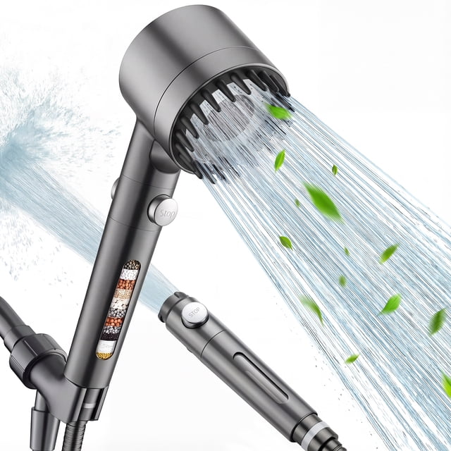 Cshidworld Cabezal de Regadera Filtrado con Mano, Flujo de Agua de Alta Presión y 4 Modos de Rociado, Cabezal de Regadera con Filtro, Lavado a Presión para Agua Dura, Cabezal de Regadera con Interrup