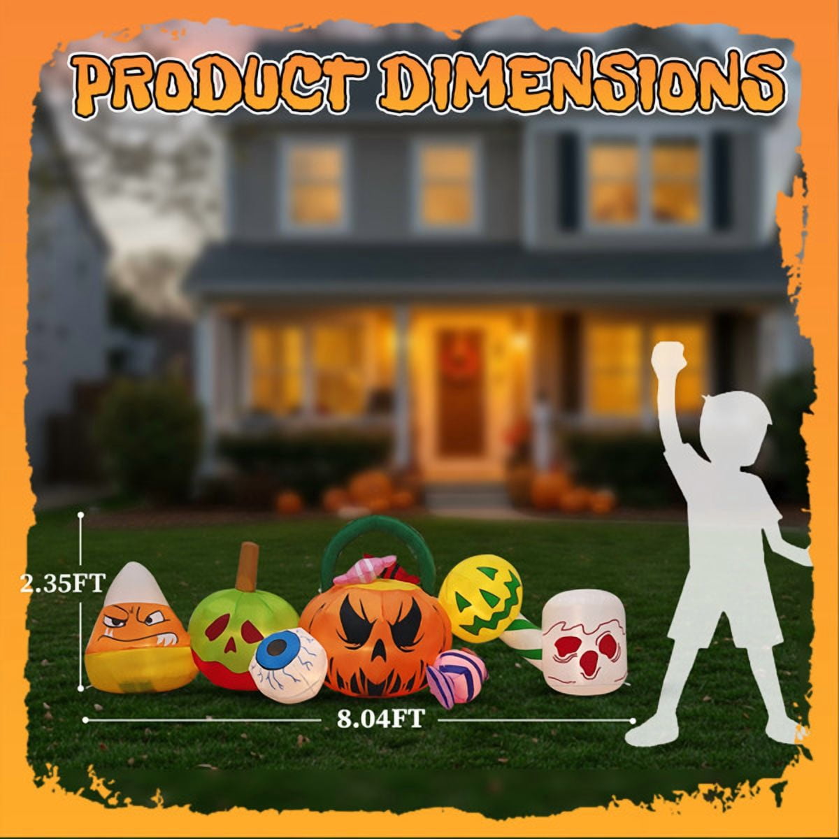 8FT Halloween Inflatable Pumpkin Ghost Scene - LED Lighted Outdoor Decor with Quick Inflation for Yard, Garden & Indoor Party