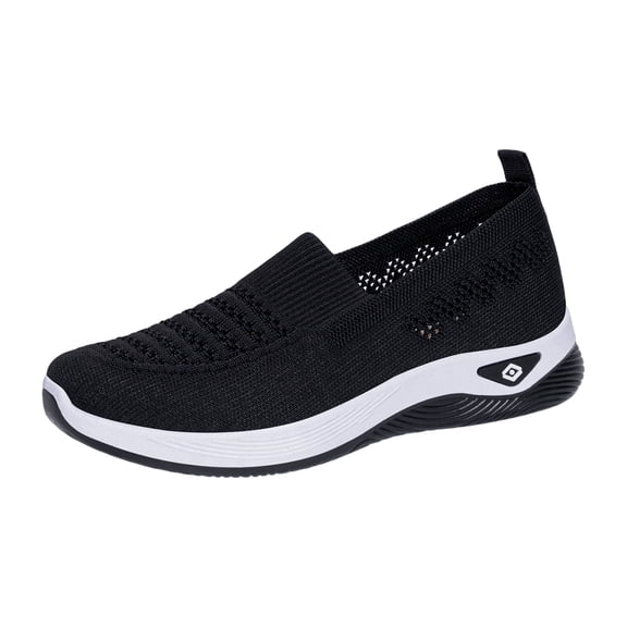 Domuza Womens Woven Orthopedic with Arch Support Shoes New Soft Sole Mesh Breathable Shoes Casual Slip On Soft Shoes Black 10(EU-43)