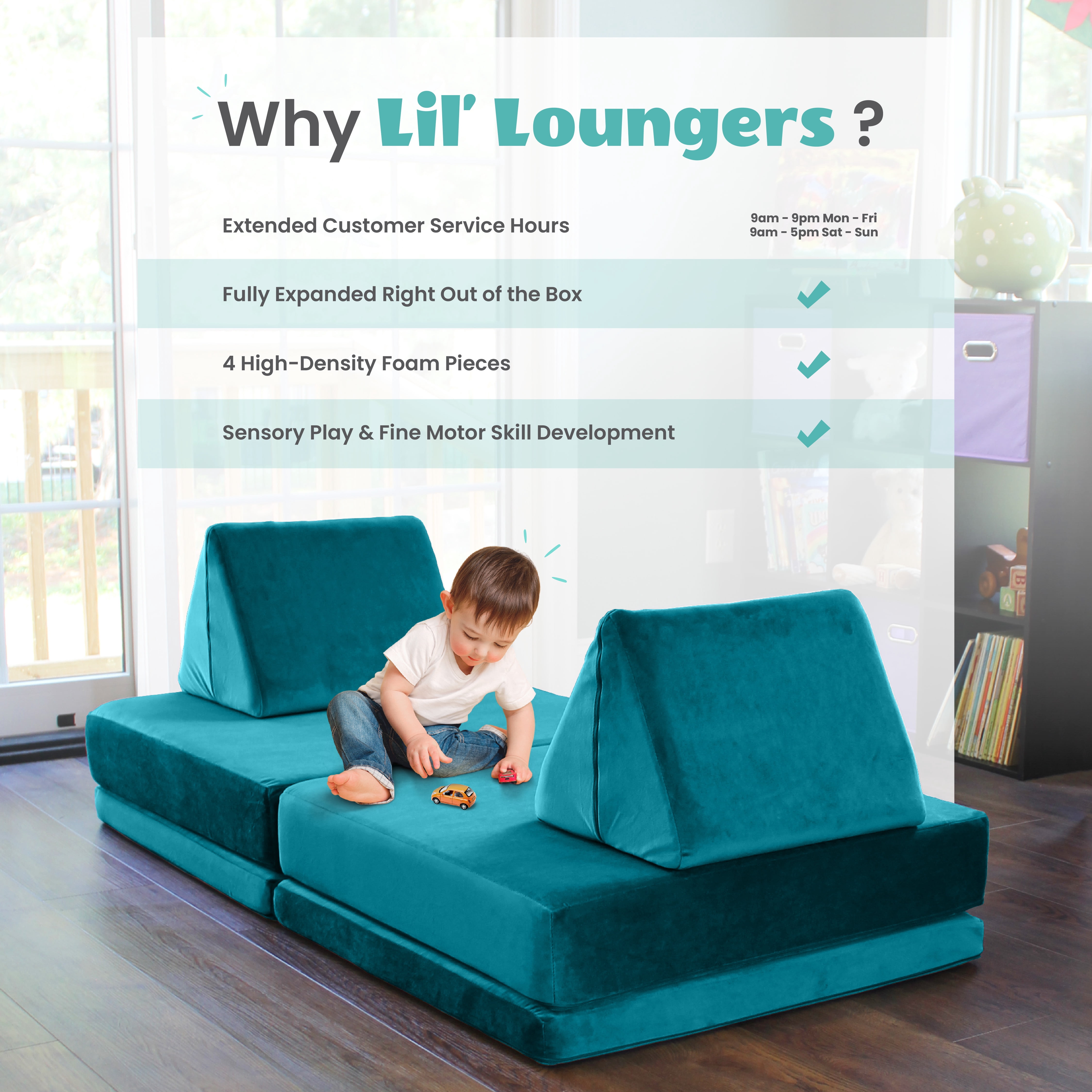 Critter Sitters Kids Lil Lounger | Play Couch | Modular Sofa | Fort Building, Open Ended Play | Sturdy Foam | Washable Covers | Durable | Flexible Seating for Playroom, Kids Room