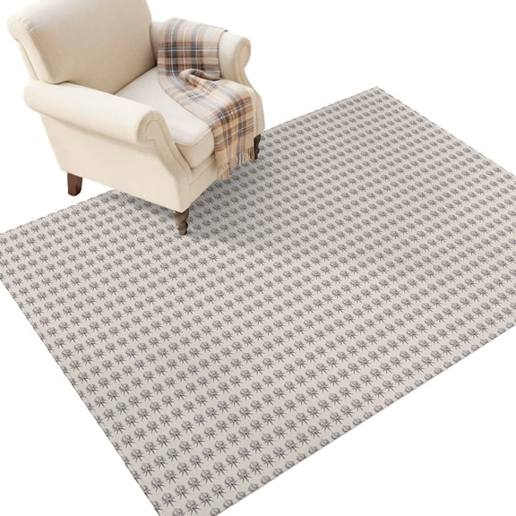 Grey Plaid Washable Area Rug 3 x 5 ft Country Vintage Abstract Farmhouse Minimalist Dots Soft Non‑Slip Rugs Stain Repellent Indoor Mats for Entry Foyer, Apartment Living Corner Dining Nook