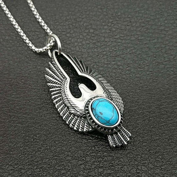 1pc Stainless Steel Necklace Metal Eagle Natural Stone Pendant FOR Men Punk Vintage Warrior Clavicle Jewelry