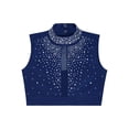 thumbnail image 3 of Hansber Kids Girls Lyrical Dance Crop Top Sleeveless Mock Neck Rhinestones Mesh Performance Cheerleading Tops Navy Blue 14, 3 of 5
