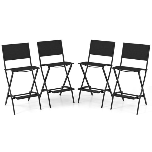 Canddidliike Outdoor Folding Bar Height Stool Set of 4 with Metal Frame and Footrest, Patio Bar Furniture for Outdoor, Black