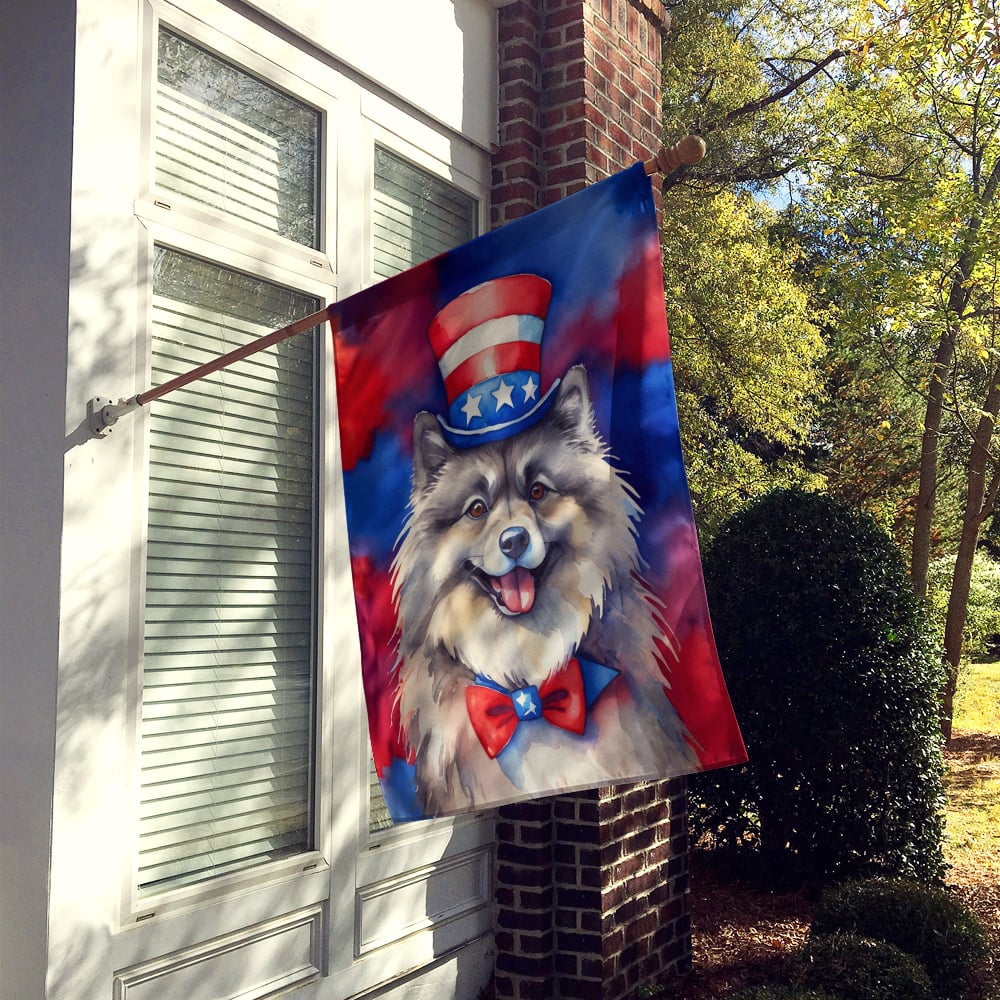 Keeshond Patriotic American House Flag 28 in x 40 in