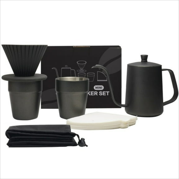 6-Piece Set of Hand Brewed Coffee Pot Gift, Portable Drip Coffee Hand Brewed Coffee Pot Set, Filter Paper, Gooseneck Pot, Silicone Filter Cup, Double Wall Coffee Cup
