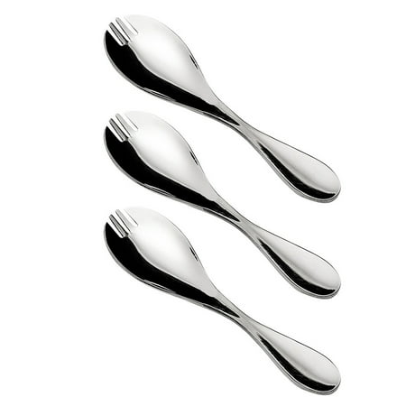 

3Pcs Dual Purpose Home Kids Spoons Stainless Steel Handle Fork Spoons (Silver)