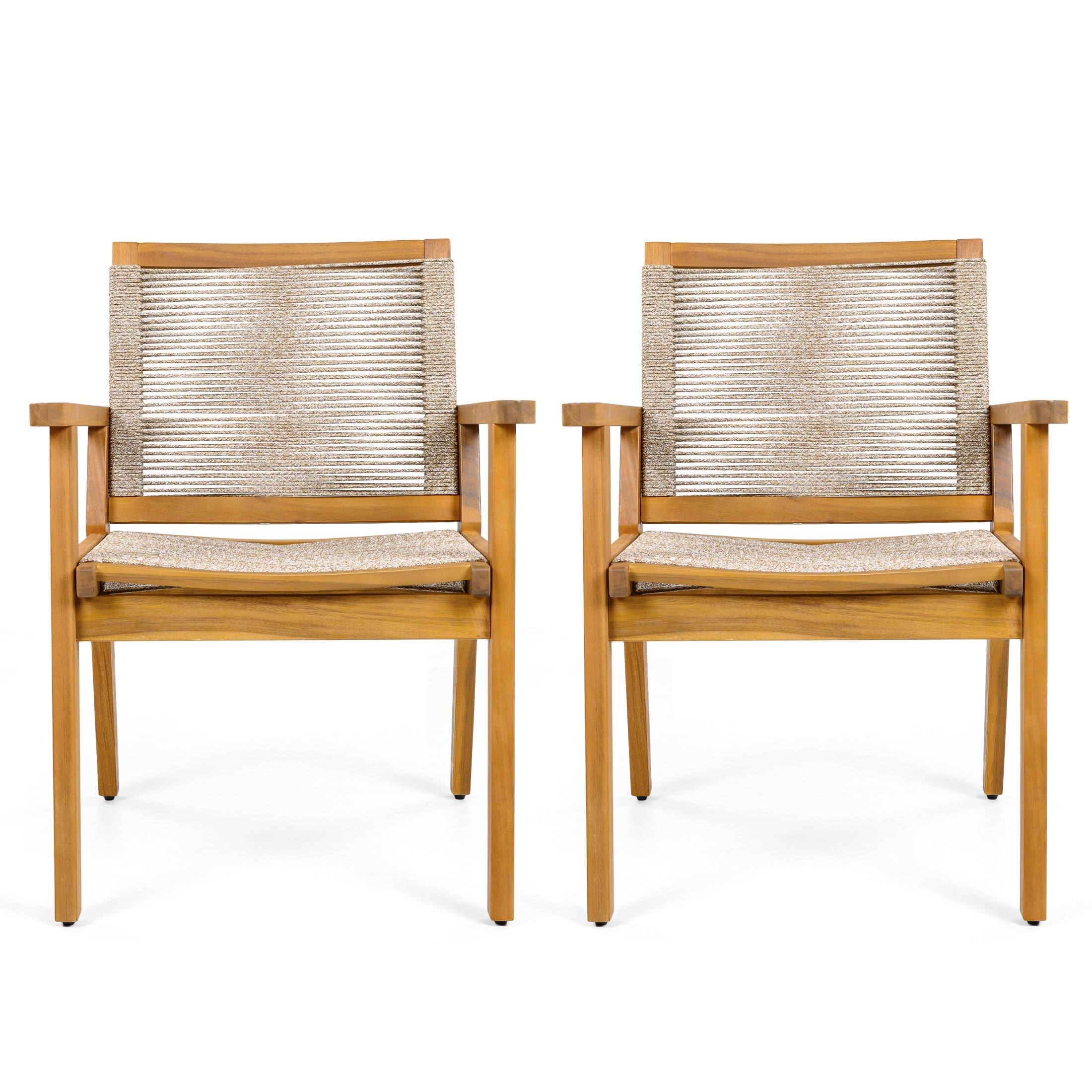 Christopher Knight Home Outdoor Patio Dining Chairs Set of 2, Teak Finish Wood Frame with Mix Brown Rope